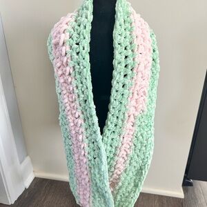 Pink and Mint Crocheted Scarf